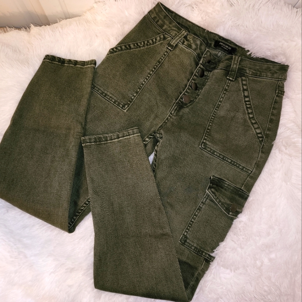 NOWT Size medium olive green cargo skinny jeans